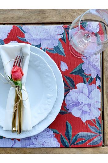 Adawall Red White Rose Fabric American Service Set of 4 35x50cm