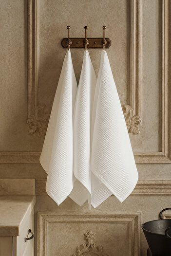 Dania Luxury Cotton Kitchen Towels - 3 Pack, White, Highly Absorbent (40 x 60 cm)