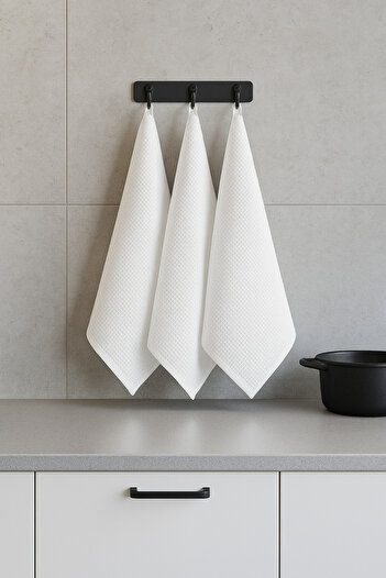 Dania Luxury Cotton Kitchen Towels - 3 Pack, White, Highly Absorbent (40 x 60 cm)