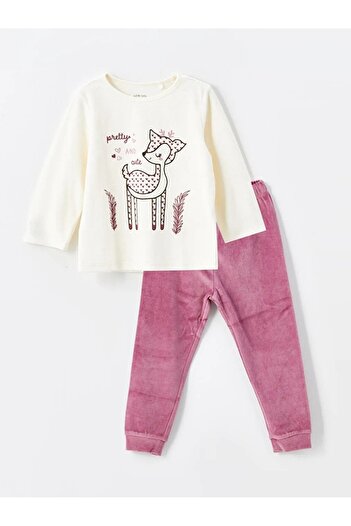 LC Waikiki Lcw Babyekru Crew Neck Velvet Baby Girl Pajama Set