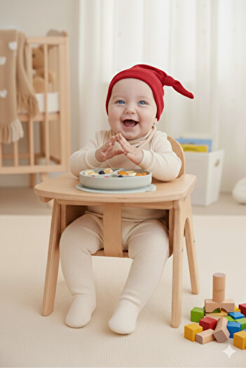 Babygiz Yenidoğan Kız Erkek Bebek %100 Pamuklu Penye Extra Yumuşak Hafif Terletmez Bere Kırmızı