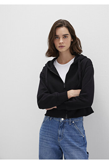 Mavi Hooded Black Basic Crop Sweatshirt 1S10388-900