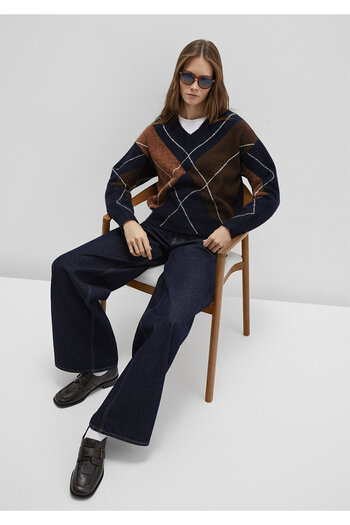 Mavi Wool Blend Diamond Pattern Navy Blue Sweater Loose Fit / Relaxed Fit 1710826-84371