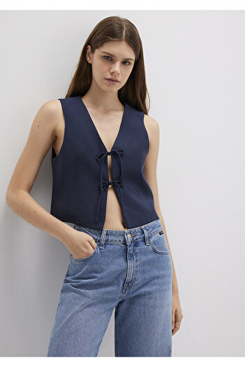 Mavi Lace-Up Navy Blue Blouse 1211200-82318
