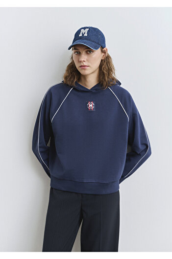 Mavi Piping Detailed Hooded Navy Blue Sweatshirt 1S10362-87518
