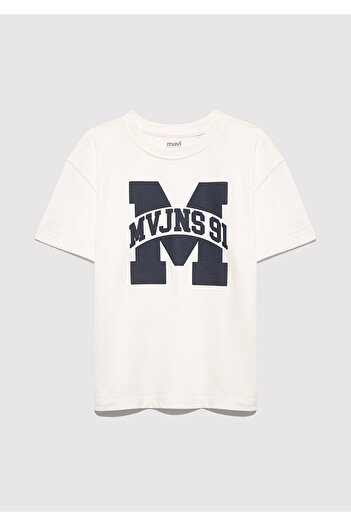 Mavi Mvjns 91 Printed Ecru T-Shirt Loose Fit / Relaxed Fit 6610368-70057