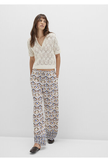 Mavi Waist Tied Ethnic Printed Beige Trousers 1011123-91008