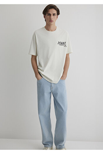 Mavi Μπλουζάκι εκρού με στάμπα στην πλάτη Loose Fit / Loose Comfortable Cut 0612572-70142