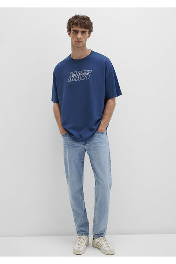 Mavi Bedrucktes marineblaues T-Shirt in Übergröße / Weit geschnitten 0611827 -89287