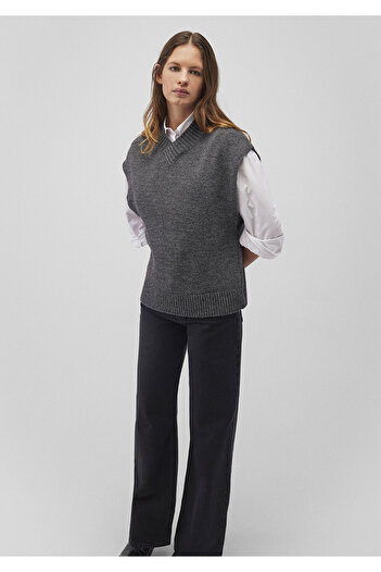 Mavi Gray V-Neck Wool Blended Sweater - Regular Fit 1710573 -83096