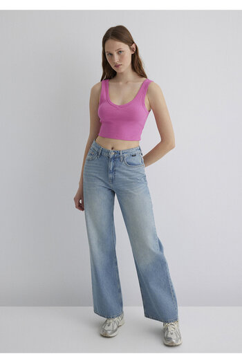 Mavi Pink V-Neck Crop Tank Top - Short Cut1612375-70572