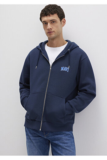 Mavi Logo Printed Zippered Navy Blue Sweatshirt0611715-70490
