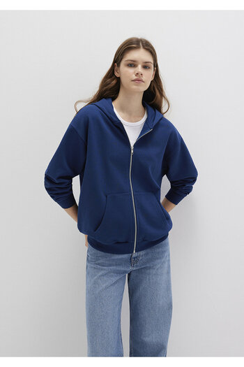 Mavi Zippered Hooded Navy Blue Basic Sweatshirt 1611775-82625