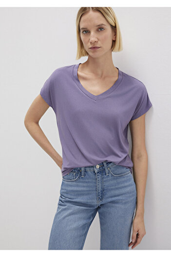 Mavi Purple V-Neck Viscose T-Shirt - Regular Fit167714-70608