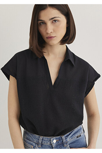 Mavi Kurzarm-Bluse in Schwarz 1210801-900