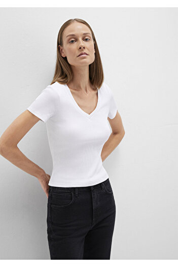 Mavi White V-Neck Fitted T-Shirt - Fitted Cut1601040-620