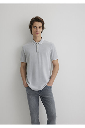Mavi Graues Polo-T-Shirt mit Streifendetail, Slim Fit / Slim Fit 065900-34019
