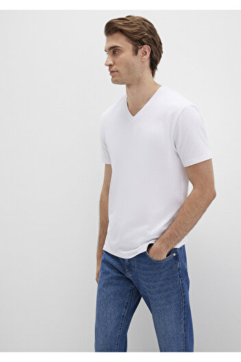Mavi Weißes Stretch-T-Shirt mit V-Ausschnitt - Taillierter Schnitt061748-620