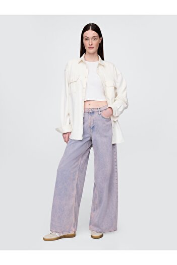 GAP Kadın Gri Mid Rise UltraSoft Baggy Jean Pantolon