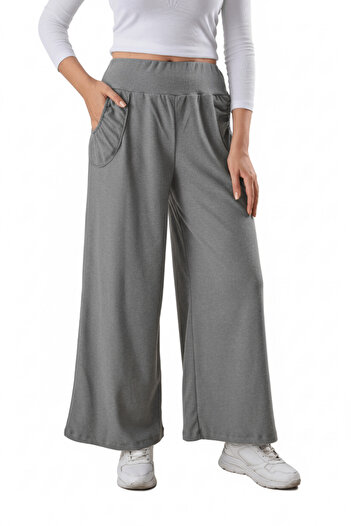 ESPİNA Women's High Waist Pocket Wide Leg Soft Quality Knitted Trousers