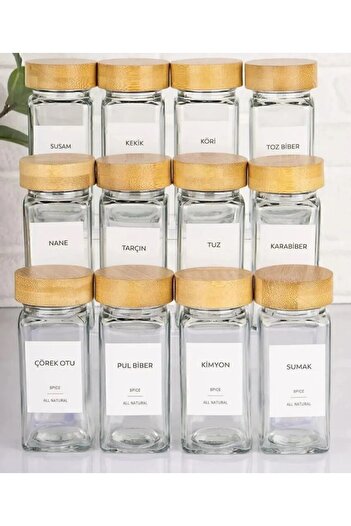MİEN Bi̇z-Home 12-Piece Spice Jar Set with Labels