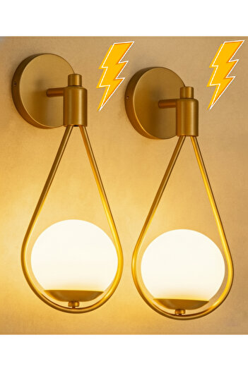 gaziantepavize 2li Badem Gold Kasa Beyaz Glop Camlı Elektrikli Aplik ( Pilli Değildir )
