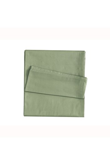 Linens ملاءة سرير مزدوجة من الساتان القطني من Mix&Match باللون الأخضر الداكن