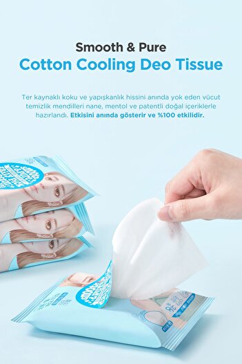 Ariul Smooth Pure Cotton Cooling Deo Tissue Cilt Serinletici Koku Önleyen Vegan Deodorant Mendil 20 adet
