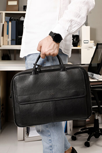 GÖNDERİ(R) Unisex Black Genuine Leather Notebook And Briefcase