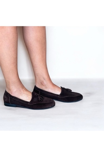 NE&VE SHOES Кавові замшеві жіночі лофери з натуральної шкіри з бахромою