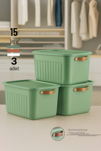 hemlife Decorative Storage Box 3 Pieces Kitchen Bathroom Organizer Large Size Box with Lid