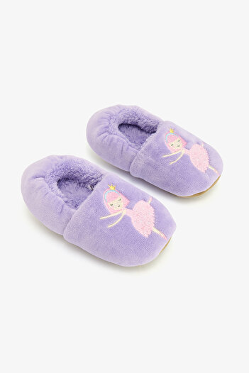 Penti Purple Girl's Ballerina Patterned Embroidered Home Shoes