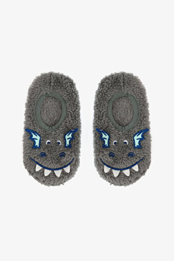 Penti Gray Boy's Dragon Embroidered Accessories Non-Slip Sole Home Shoes