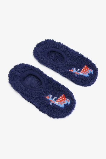 Penti Dark Indigo Boy's Dinosaur Patterned Embroidered Non-Slip Sole Home Shoes