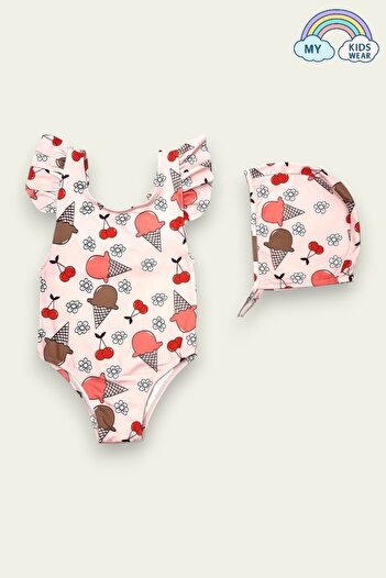 My Kids Wear Back Cross Ruffle Detailed Boned Girl's Swimsuit