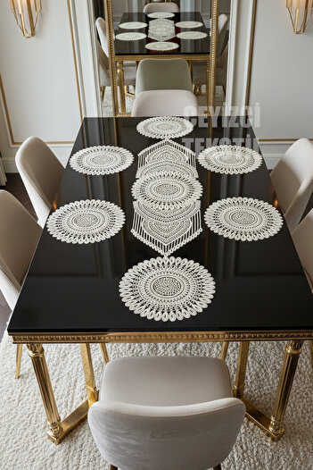 Çt Çeyizci Tekstil 1 Runner 6 Supla American Food Serving Set - Table Cloth Set