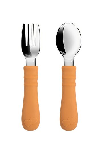 Chavin 304 Çelik Turuncu Bebek Kaşık ve Çatal Set cin930tr
