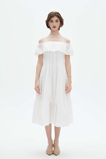 Nichii Off-Shoulder Short Sleeve Midi Dress