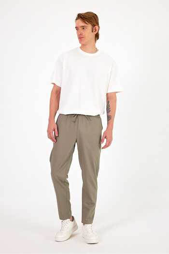 VENA Alfred Elastic Waist Summer Gabardine Trousers - Khaki