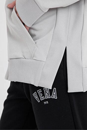 VENA Gwen Yanı Yırtmaçlı Fermuarlı Sweatshirt-Gri