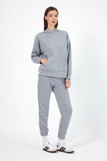 VENA Women's Regular Fit Basic Sweatpants with Elasticated Cuffs - Gray Melange