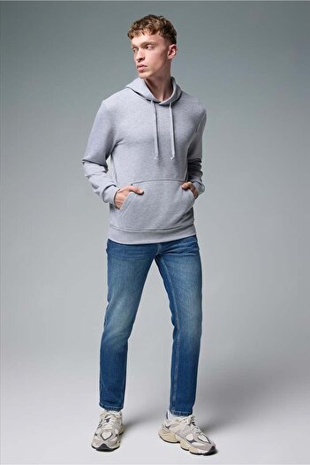 VENA Men's Hooded Basic Cotton Hoodie Sweatshirt-Grey Melange
