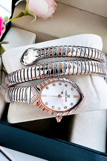 Daniel Klein Snake Watch Model - Women's Wrist Watch, Waterproof Rose Silver Steel Band - Bracelet Gift Dkby2046C6
