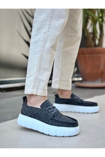 BOA Ba0676 Boa Gray Linen High Sole Men's Summer Shoes