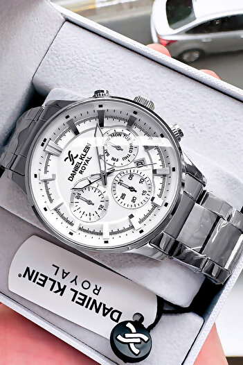 Daniel Klein Royal Original Men's Silver Color Steel Watchband and Bracelet - 3 Atm Waterproof Dke2001C2