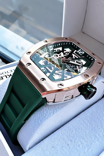 Daniel Klein Automatic Rectangular Men's Wristwatch Waterproof Green Silicone Band - Gift Bracelet Dke2145C2