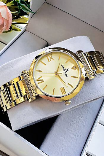 Daniel Klein Cutting Glass Women Wristwatch 3 Atm Water Resistant Gold Color Steel Cord Bracelet with Gift Dkbh5201