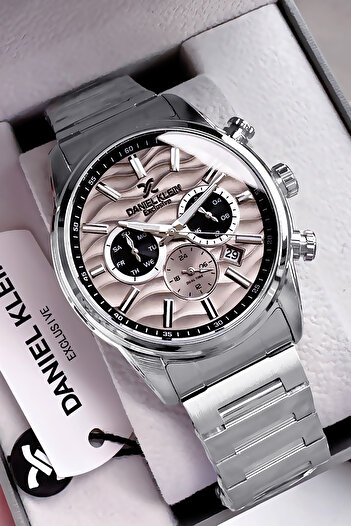 Daniel Klein Men's Wristwatch 3 Atm Water Resistant Exclusive Silver Color Steel Band + Natural Stone Bracelet Elg553