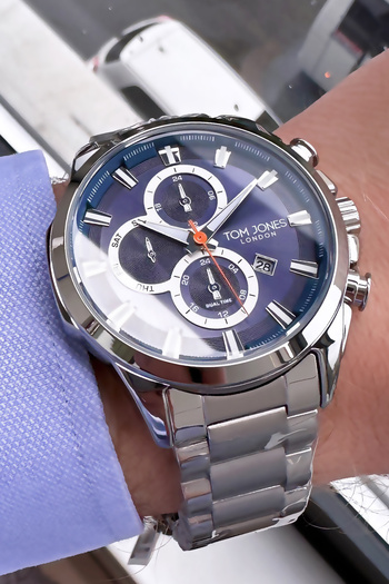 Tom Jones 3 Atm Waterproof Men's Wrist Watch Smoke Color Steel Cord + Bracelet TJEG2016C1