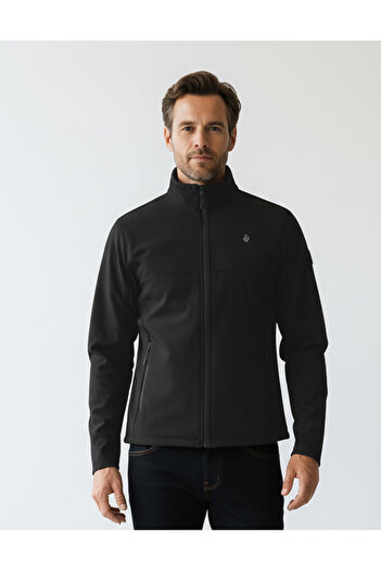 D1fference Erkek Softshell Içi Polarlı Siyah Su Geçirmez Ve Rüzgara Dayanıklı Mont